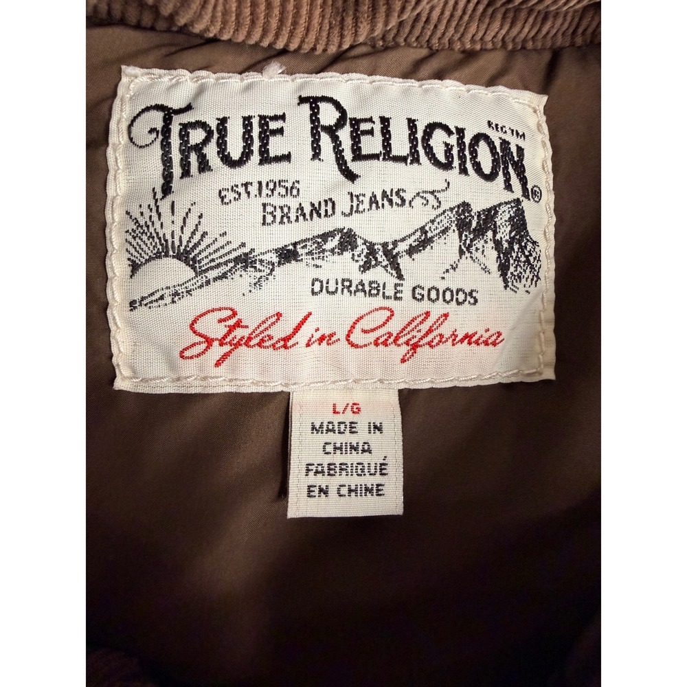 True Religion Mens Large Brown Corduroy Puffer Vest Southwestern Yoke Vintage L - Picture 2 of 7